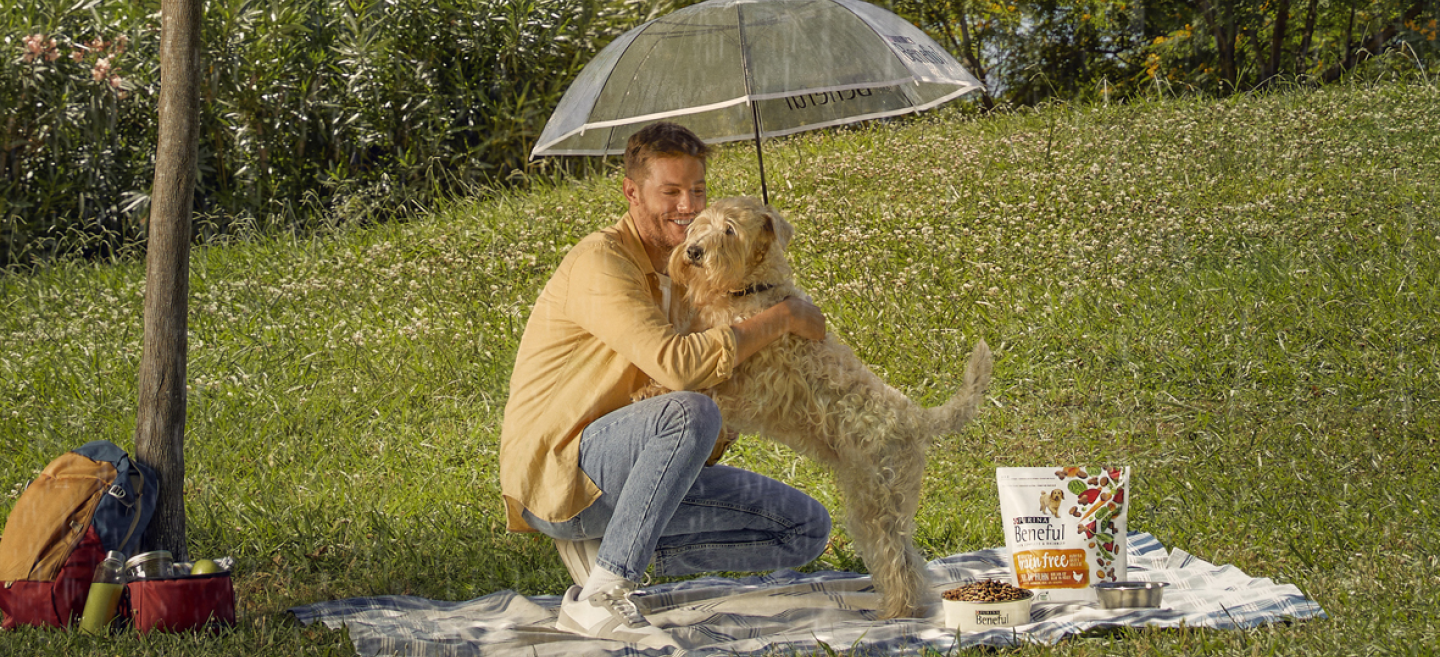 Hund frisst aus Futternapf beim BENEFUL Hundefutter Test für Tasty Grainfree